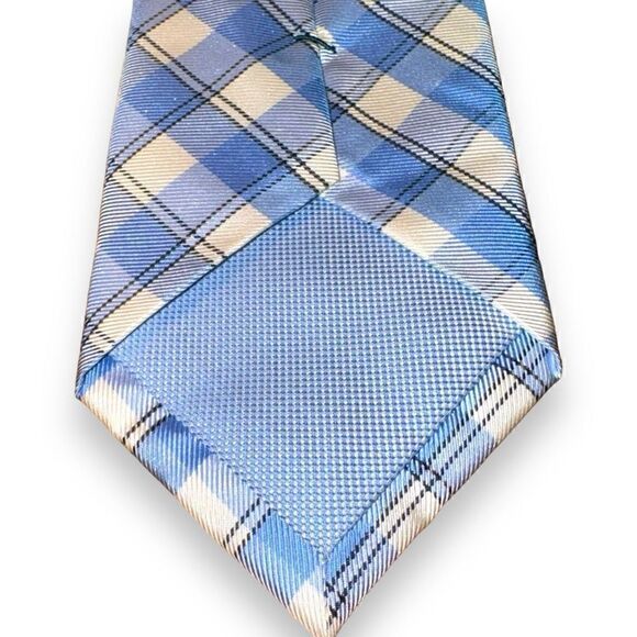 Tommy Hilfiger Blue & White Check Handmade Silk Neck Tie - Picture 4 of 5